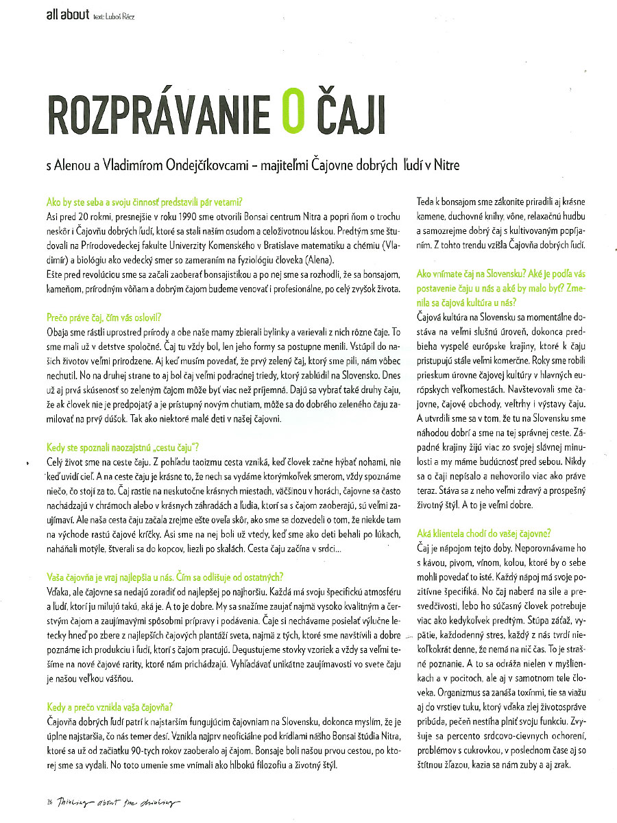 BAR MAGAZINE:  Rozprávanie o čaji